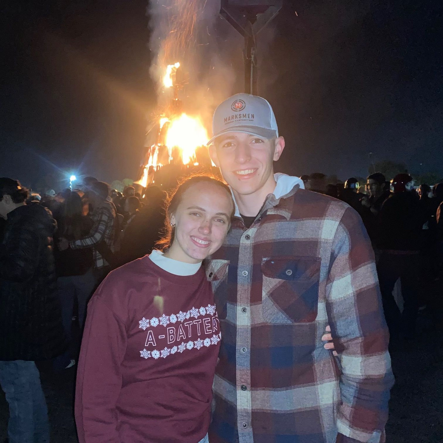 Our first Bonfire together, and one of the only ones in our time at A&M that happened on time without being delayed due to drought