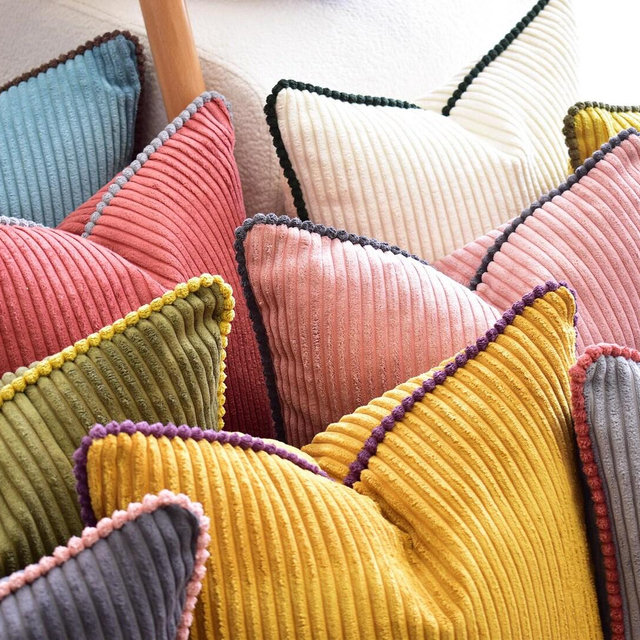 Handmade Corduroy Pillow Cover with Piping: Luxury Throw Cushion