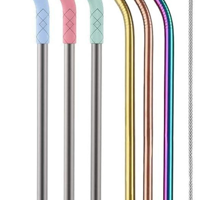 Ello Impact 6 Pack Reusable Metal Straws with Silicone Tips Made from Stainless Steel, Dishwasher Safe, BPA-Freewith Cleaning Brush, Summer Glow