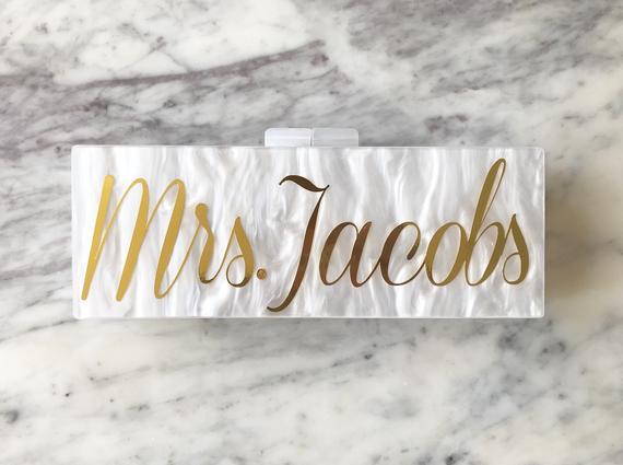 Personalized Acrylic Clutch, Box Clutch, Custom Mrs. Clutch, Bridal Clutch, Custom Bride Clutch, Mrs. Purse, Acrylic Purse, Acrylic Clutch