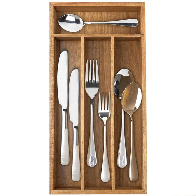 Conflech Silverware Organizer Acacia Kitchen Drawer Organizer Utensil Organizer Silverware Holder Cutlery Organizer in drawer Flatware Organizer Tray (Acacia 4 Slots)