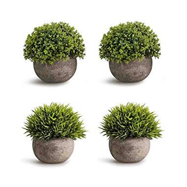 CEWOR 4 Pack Artificial Mini Plants Plastic Mini Plants Topiary Shrubs Fake Plants for Bathroom,House Decorations (Green)