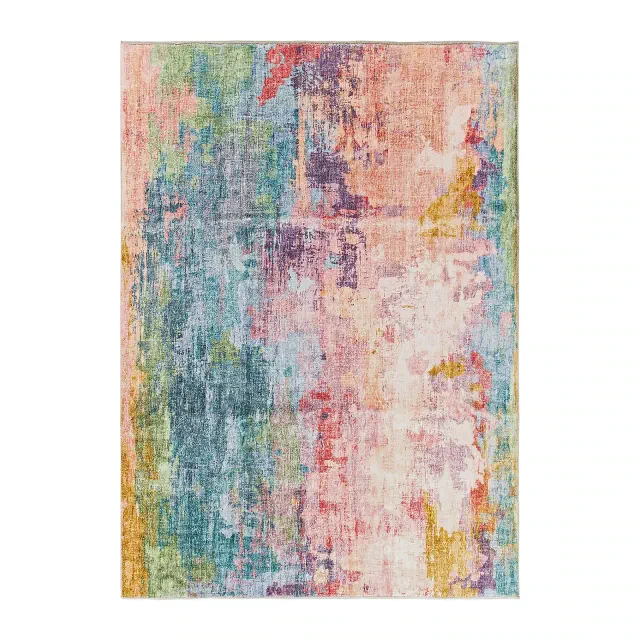 World Rug Gallery Contemporary Distressed Abstract Washable Non Slip Area Rug - MULTI 5'x7'