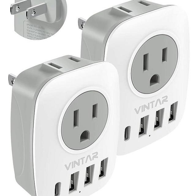 US to Japan Plug Adapter, VINTAR Japan Power Adapter with 2 AC Outlets, 3 USB and 1USB-C Ports, 2 Prong to 3 Prong Outlet Adapter for USA to Japan China Canada Philippine, Type A, 2-Pack