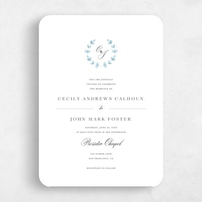 Blue Rounded Wedding Invitation - Opalite Classic
