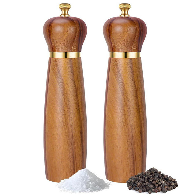 Wooden Salt and Pepper Grinder Set, 8-Inch Manual Pepper Mill Grinder with Adjustable Coarseness, 2 Pack Acacia Wood Salt and Pepper Shakers Set