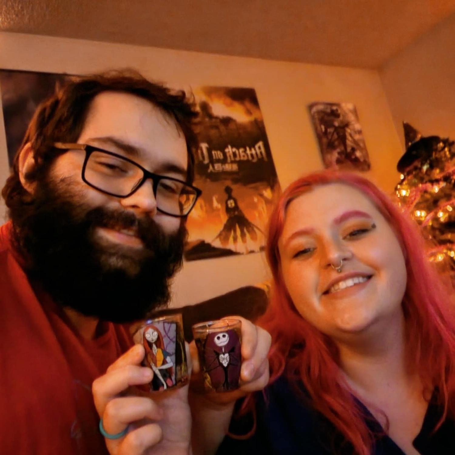 Shots in the Jack and Sally glasses.