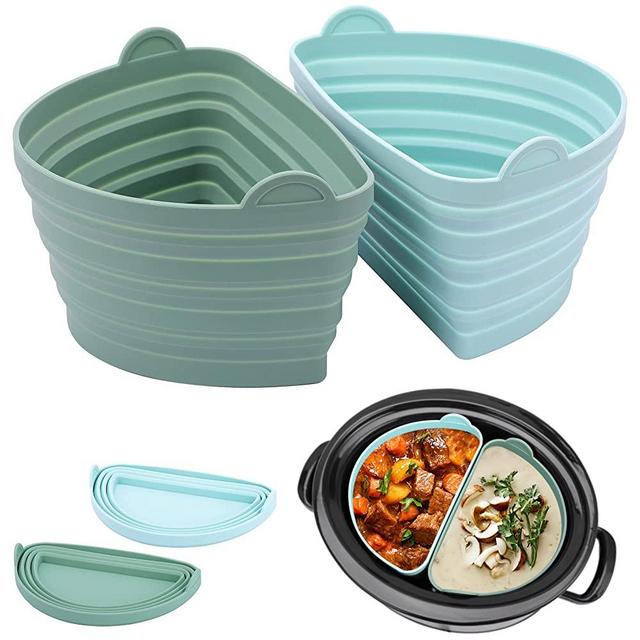 Integrated Single Grid Gray Silicone Slow Cooker Liners fit for 7 QT ,  Silicone Slow Cooker Divider Liner, Reusable/BPA Free/Leakproof/Slow Cooker
