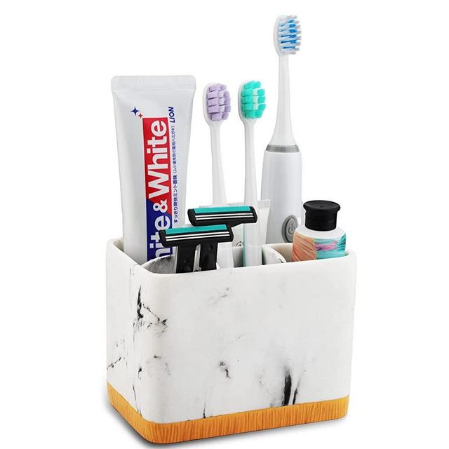 Zoyehoo Toothbrush Holder, Toothbrush Holders for Bathrooms, 5 Brush Slots Bathroom Accessories Organizer for Vanity, Counter, Sink, Marble White Toothbrush and Toothpaste Holder Set