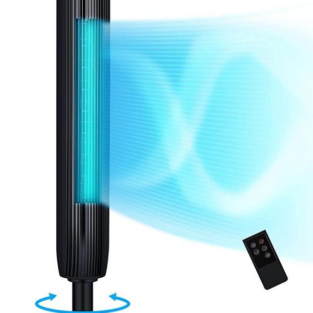 COMIDLEX Tower Fan, 42 Inch Oscillating Cooling Fans with Remote, Quiet Bladeless Floor Powerful Fan, 3 Modes, Buit-in 7Hrs Timer and LED Display, Standing Fans for Bedroom Home Office, Black