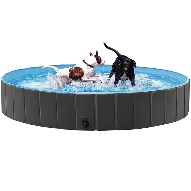 Yaheetech Foldable Dog Pool Collapsible Hard Plastic Dog Swimming Pool Portable Pet Pools Doggie Wading Pool Bath Tub for Puppy Small Medium Large Dogs, 63 x 12 Inches Black