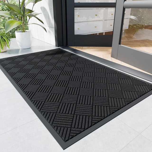 Naturei Durable Indoor Outdoor Door Mat, 3' x 5' Heavy Duty Front Door Mat for Entryway, Non-Slip Backing, Stain and Fade Resistant, Absorbent Commercial Floor Mat for High Traffic Area, Black