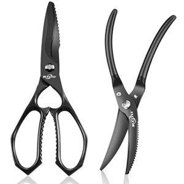 SUCCFLY Premium Kitchen Tool Kit, Detachable Kitchen Scissors + Heavy Duty Poultry Shears, Full Stainless Steel, Black Titanium Plated, Ergonomic Handle Anti-Slip, Ultra Sharp Extremely Durabl