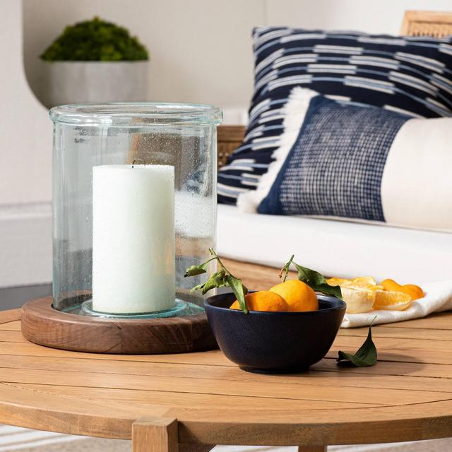 10.8" x 10.7" Seeded Glass and Wood Pillar Candleholder Brown - Threshold™ designed with Studio McGee