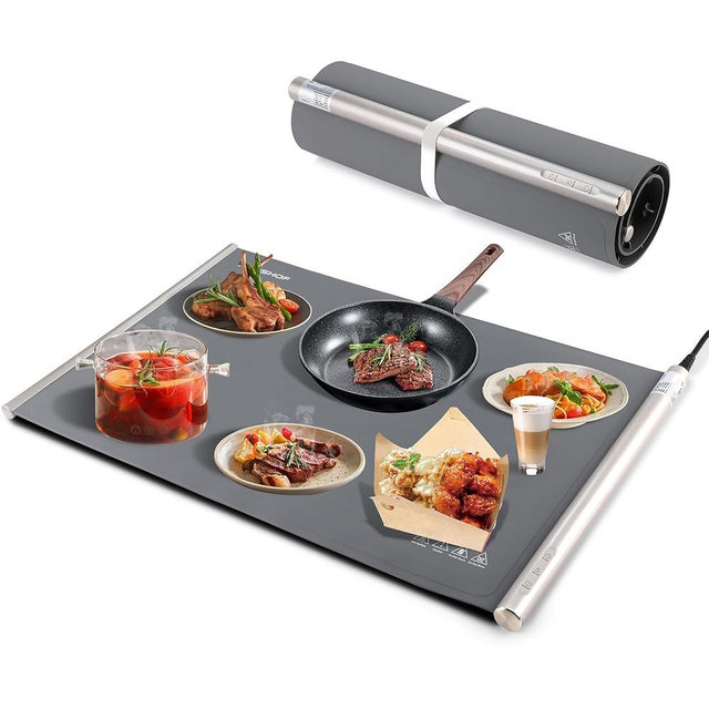 HAUSHOF Warming Mat for Food, Electric Extra Large Food Warming Mat for Countertop, Fast Heating Warming Tray for Buffets Party, 3 Level Temperature Heating Mat, Rollable, Portable, Auto Off