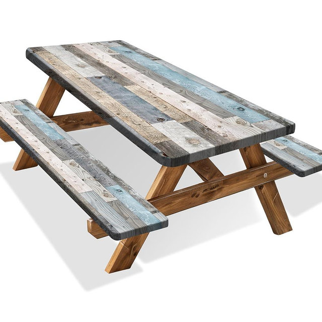 Kamoor Picnic Table Cover with Bench Covers Camping Essentials Farmhouse Outdoor Table Covers with Elastic Waterproof Camping Tablecloth for Picnic Party Travel