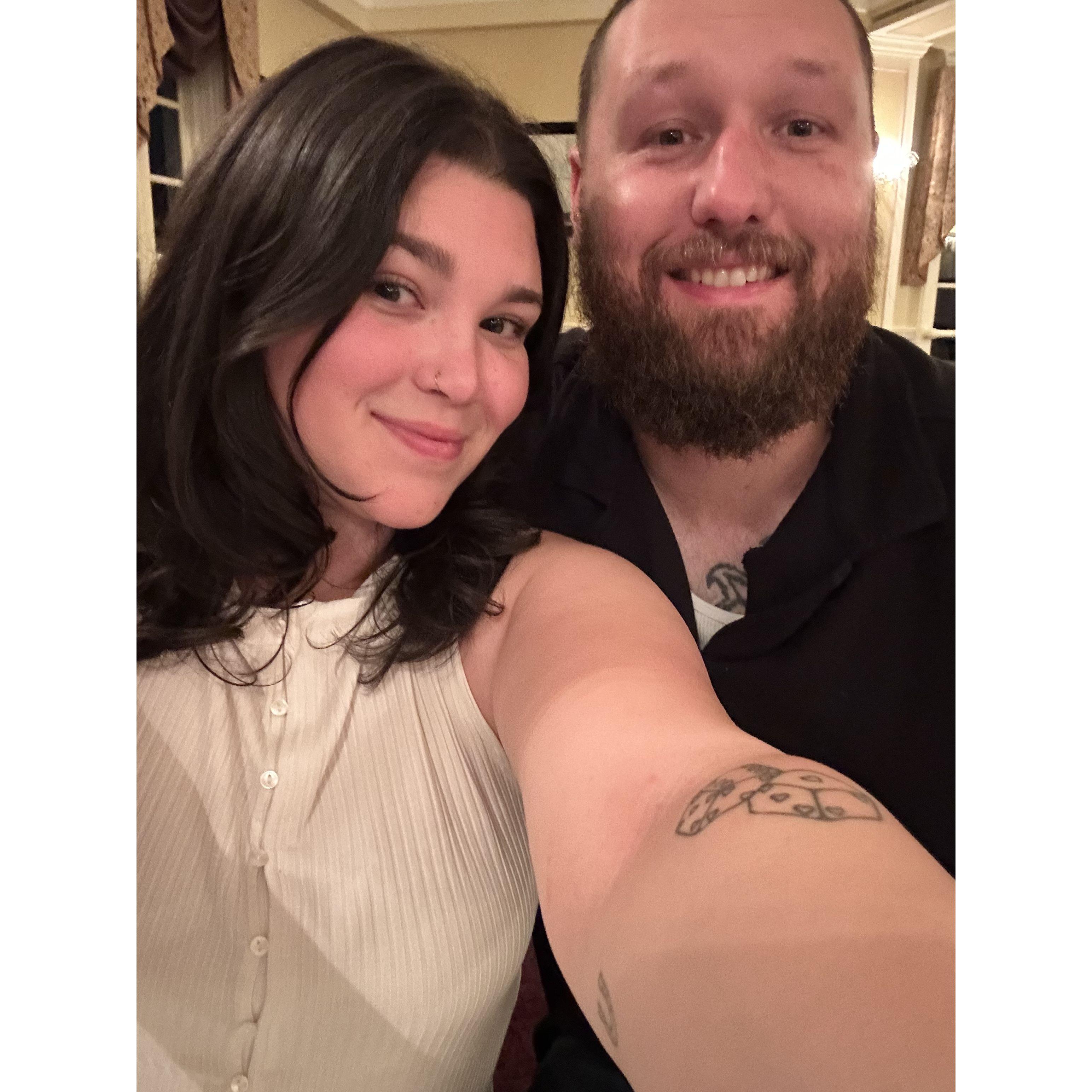 Eating at a French restaurant exactly 1 year before our wedding!