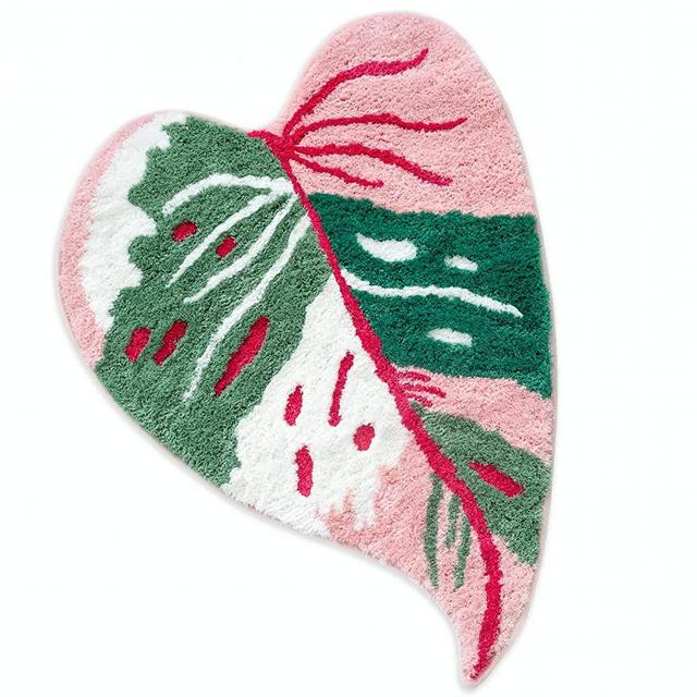 FrecklePot Pink Princess Non Slip Bath Mat or Kitchen Tufted Rug, Plant Leaf Shaped Kids Pets Floor Mat Carpet, Green, 32" x 24"