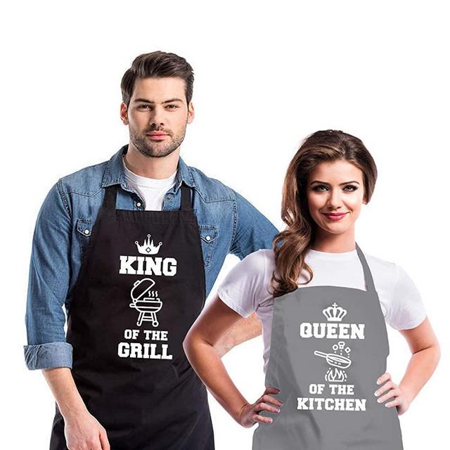 Saukore Funny Cooking Aprons for Couple Adjustable Couple Kitchen Aprons with 2 Large Pockets Anniversary Wedding Engagement Bridal Shower Gifts for Bride