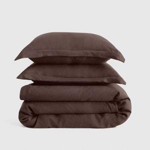 European Linen Double Flange Duvet Cover Set in Espresso