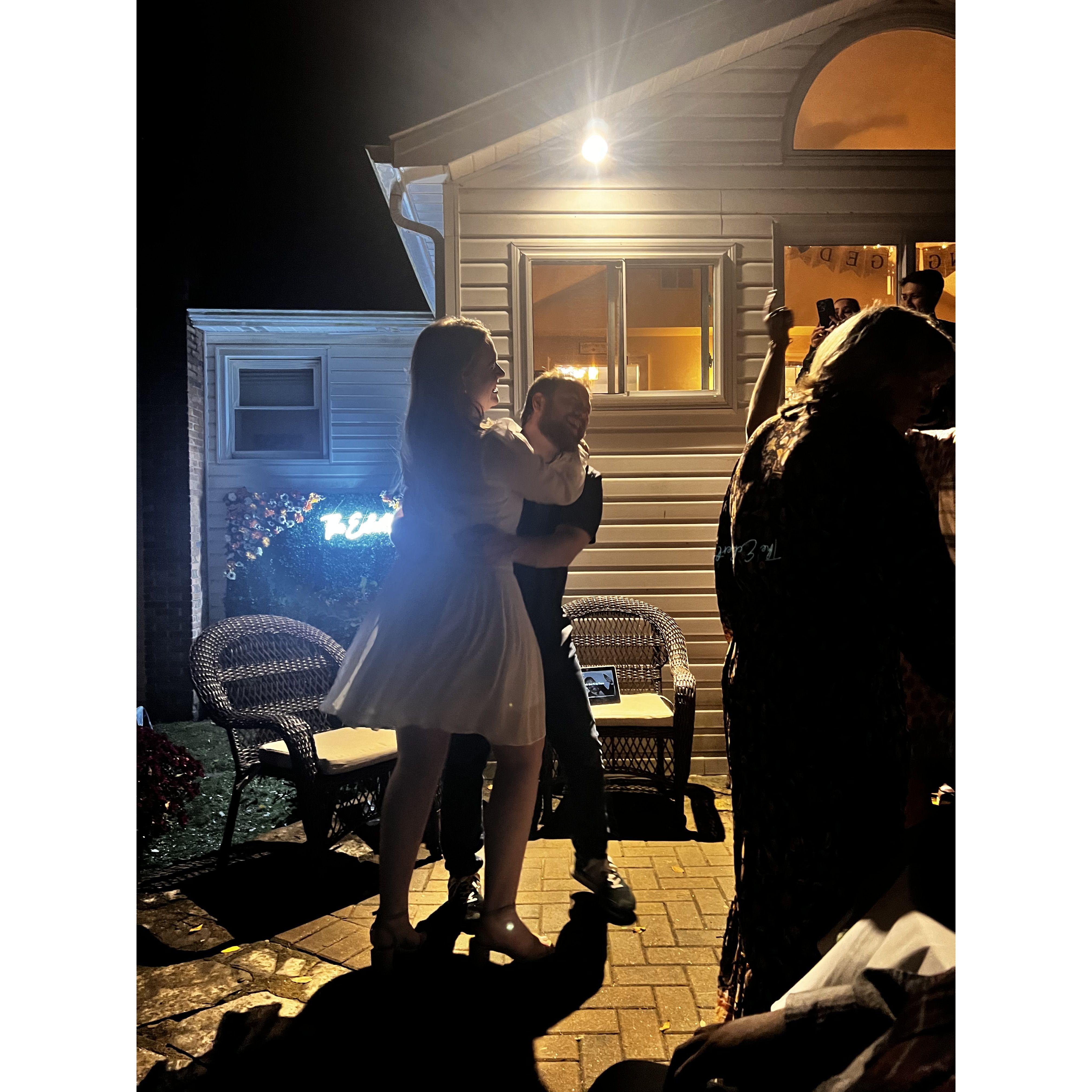 Dancing at our engagement party - 2023