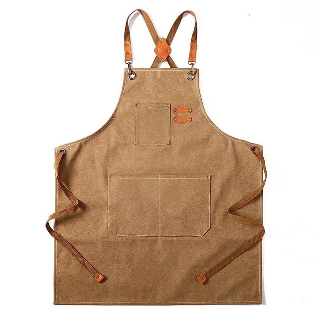 Tosewever Canvas Cross Back Chef Cotton Aprons for Men Women with Large Pockets