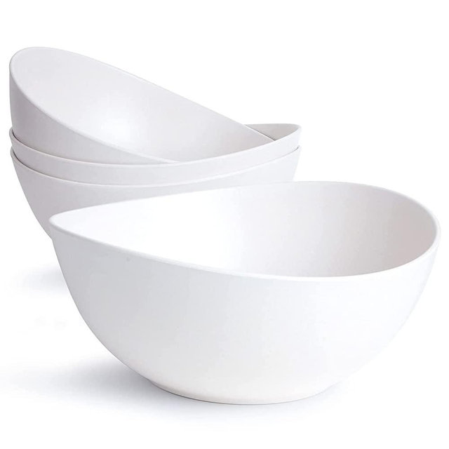 9.6'' Serving Bowls, Bamboo Fiber Salad Bowl Set of 4, 84 oz/2.6Qt Deep Serving Bowls Set, Large Oval Individual Bowls for Eating Salad/Pasta/Cereal/Pho, Ideal for Home & Restaurant (Matte White)