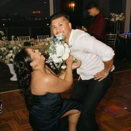 Caught the bouquet and garter at Rob & Celia's wedding, 7/2023