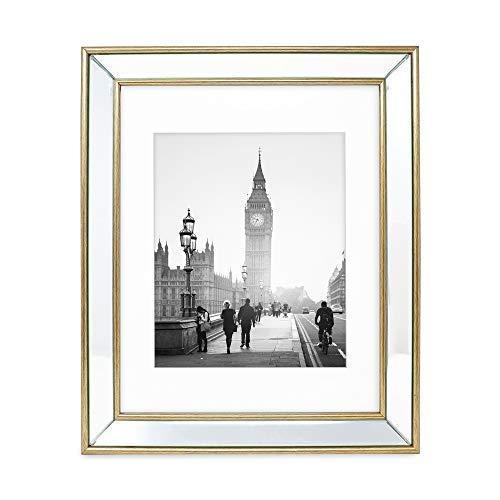 Isaac Jacobs 11x14 (Matted 8x10) Gold Beveled Mirror Picture Frame - Classic Mirrored Frame with Deep Slanted Angle Made for Wall Décor Display, Photo Gallery and Wall Art (11x14 (Matted 8x10), Gold)