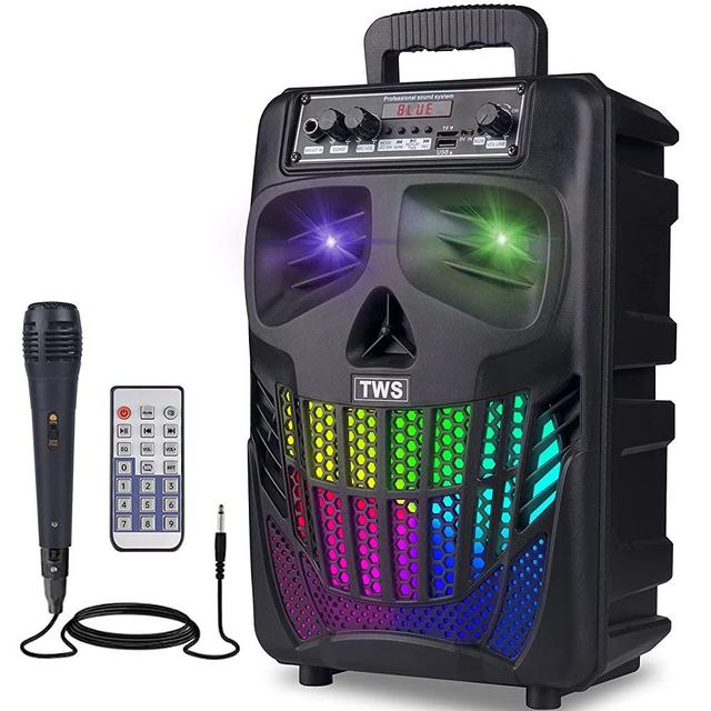 EIFER Bluetooth Speakers Skull Bluetooth Wireless Speaker 50W Portable Blue Tooth Speakers with Lights & Microphone Party Speaker Karaoke Machine for Kids FM Radio Remote Control TWS Pairing Home S08