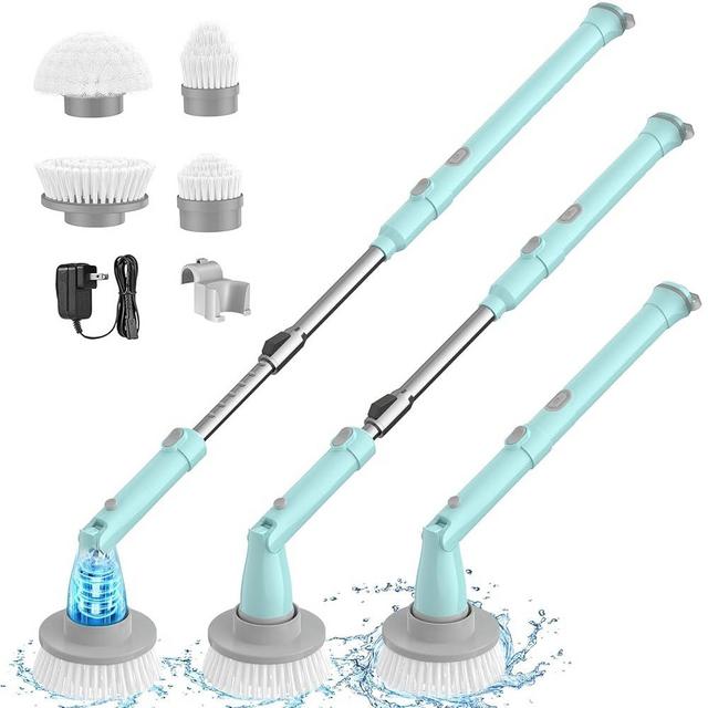 Sweepulire Electric Spin Scrubber SW1, Electric Bathroom Scrubber with Adjustable Extension Arm, 2 Spin Speeds, 4 Replaceable Brush Heads, Power Scrubber for Cleaning Bathroom, Shower, Tile, Floor