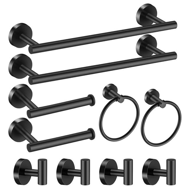 Hinmood Bathroom Hardware Set Matte Black, 10 Pieces Bathroom Accessories Set Includes Includes 2 Packs 24 Inch Towel Bar, Towel Ring, Toilet Holder and 4 Packs Towel Hooks