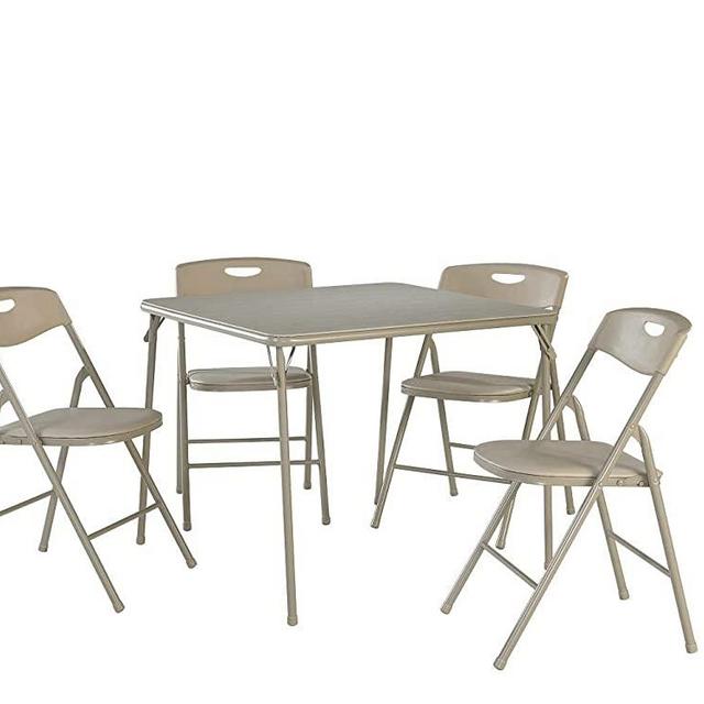 Cosco 5-Piece Folding Table and Chair Set, Antique Linen Antique Linen
