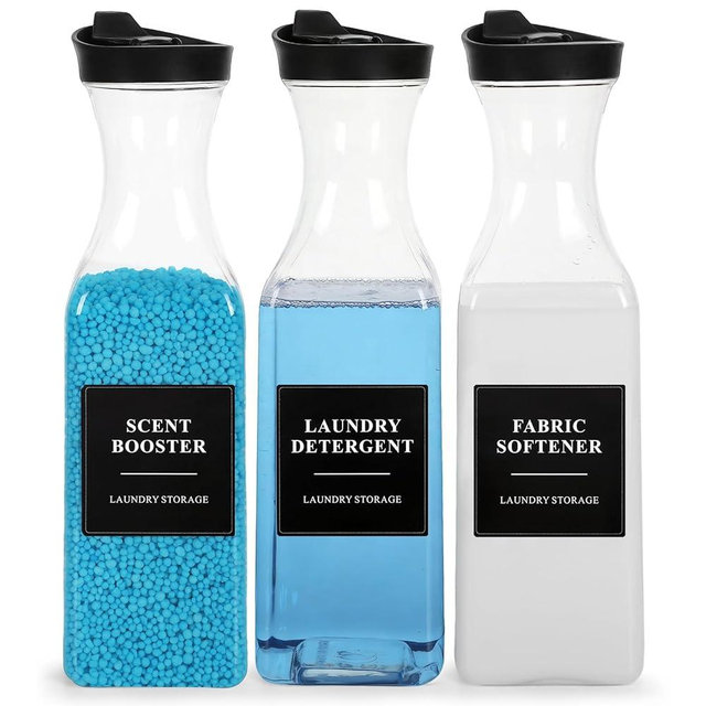3 Pack Laundry Detergent Dispenser, Laundry Soap & Fabric Softener Dispenser, 54oz Laundry Detergent Containers, Laundry Room Organization and Storage Plastic Bottle for Scent Booster, Powder, Bleach