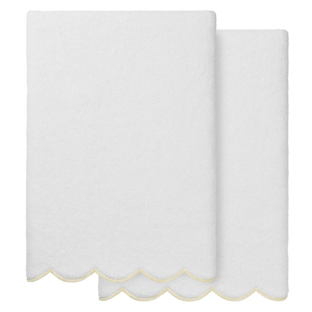 Linum Home Textiles 100% Turkish Cotton ADORNIA Scallop Towel Collection-Beige-2 Pcs Bath Towel