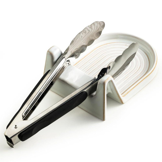 Ceramic Spoon Rest for Countertop Heat-Resistant Spoon Rest for Stove Top Kitchen Gadgets & Kitchen Utensils Holder White