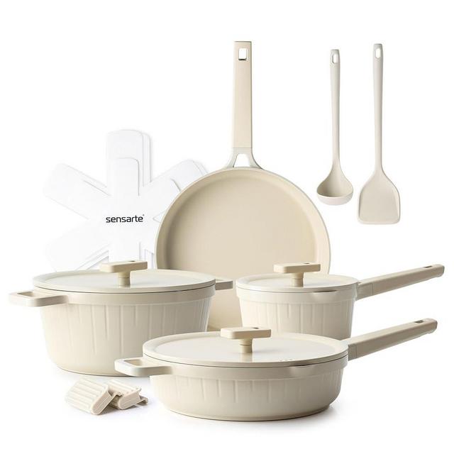 SENSARTE Ceramic Cookware Set, Pro Series Pots and Pans Set Nonstick, Non-toxic Healthy Induction Cookware, 14 Pcs Non Stick Kitchen Cooking Set w/Die-cast Lids, PFOA PFAS PTFE Free, Dishwasher Safe