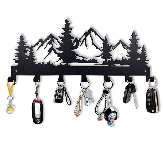 Metal Key Holder, Wall Mounted Key Hooks, Key Holder for Wall, Key Organizer Rack with 7 Hooks, Key Hanger Decor for Kitchen, Entryway, Hallway, Bedroom, Doorway (Mountain)