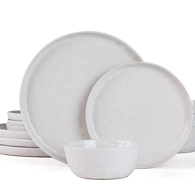 Famiware Mars Plates and Bowls Set, 12 Pieces Dinnerware Sets, Dishes Set for 4, White