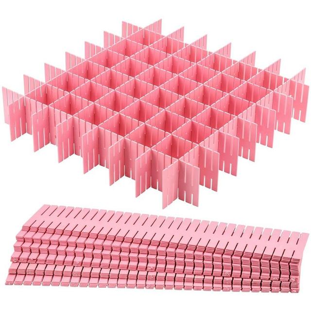 acDesign 40Pcs Grid Drawer Dividers, Adjustable Drawer Organizer for Socks, Underwear, Lingerie, Makeup, Bedroom Office Kitchen Storage (Pink)