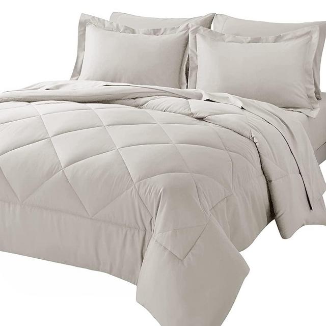 CozyLux King Bed in a Bag 7-Pieces Comforter Sets with Comforter and Sheets Beige All Season Bedding Sets with Comforter, Pillow Shams, Flat Sheet, Fitted Sheet and Pillowcases