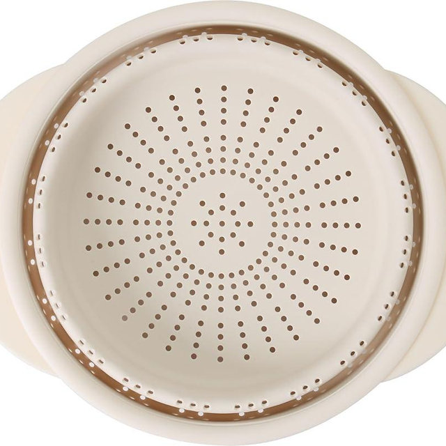 Dexas 10" Collapsible Silicone Colander in Cream, Kitchen Strainer with Handles, 15.1 Cup Capacity | BPA-Free, Heat-Resistant, Space-Saving Kitchen Tool