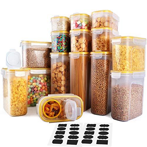 Cereal Container, VERONES Food Storage Containers 15 Pack Airtight Cereal Dispenser Set for Flour Snacks Nuts & Baking Supplies