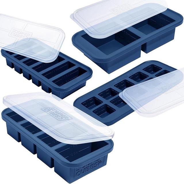 Souper Cubes Gift Set - Kitchen Essentials Set With 2 Tbsp, 1/2 Cup, 1 Cup, and 2 Cup Silicone Freezer Trays With Lids - Meal Prep and Kitchen Storage Solutions - Blueberry