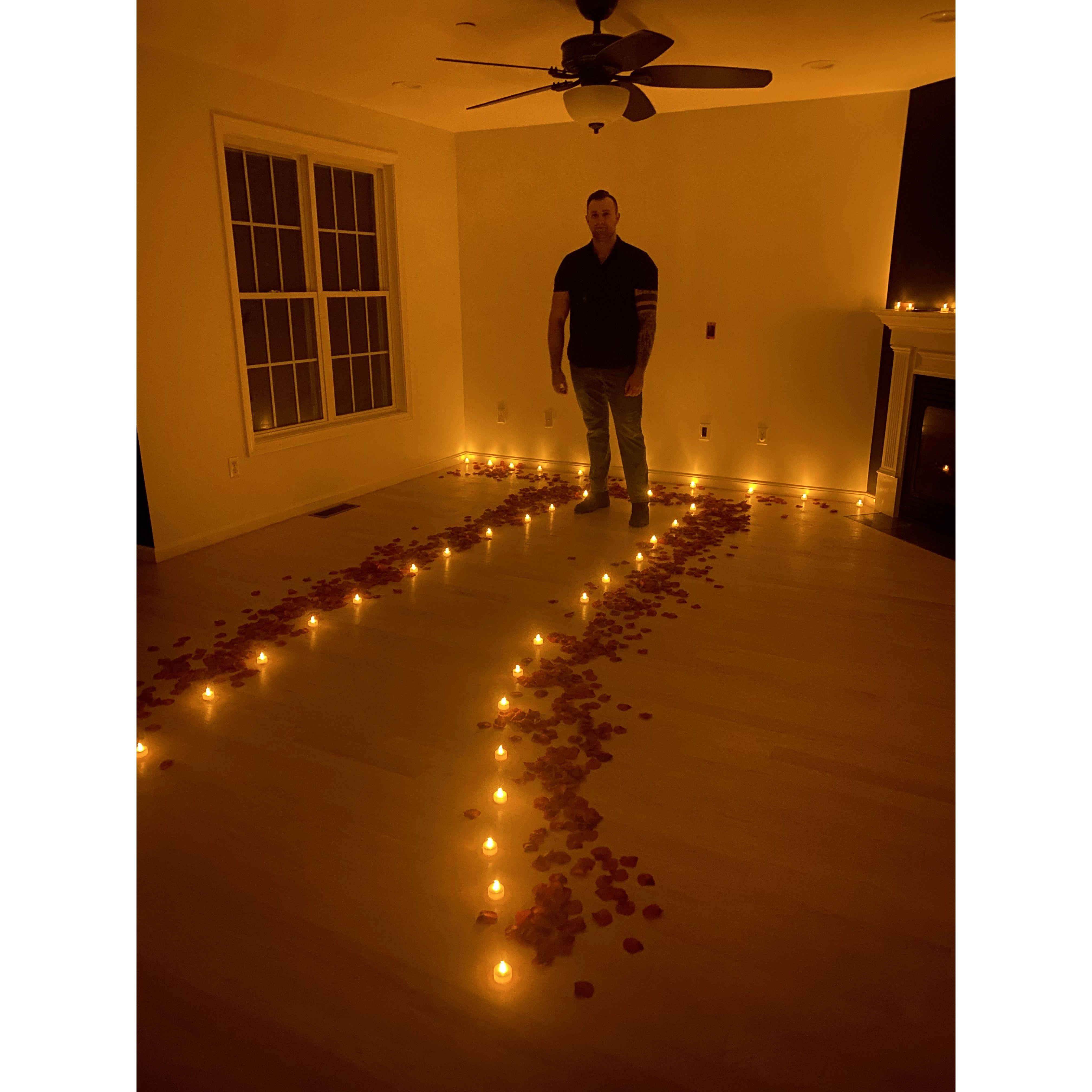 Max created this beautifully romantic scene to surprise Shannon and propose to her in their new home. Needless to say she said yes! ~ May 2022