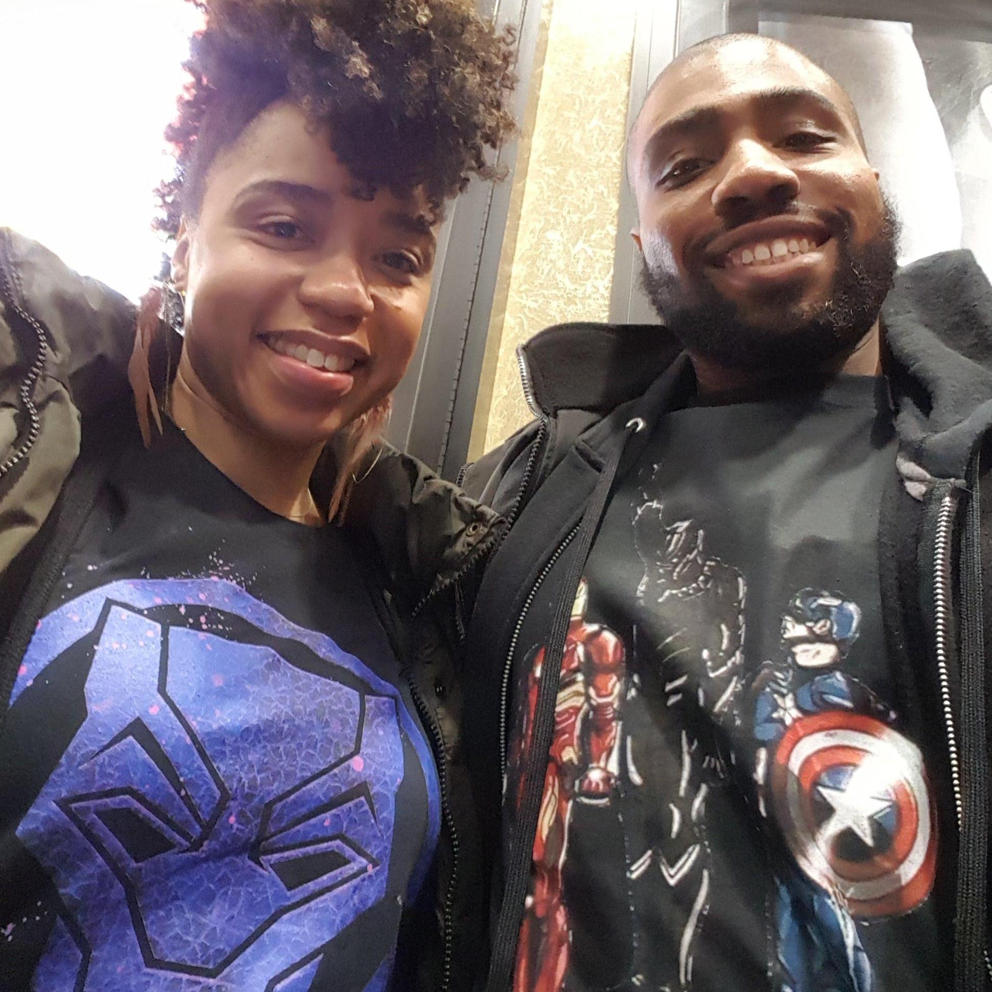 At the premier of Black Panther in Philly! Thanks Mal and Leah -- they rented out an entire theater to watch with friends.