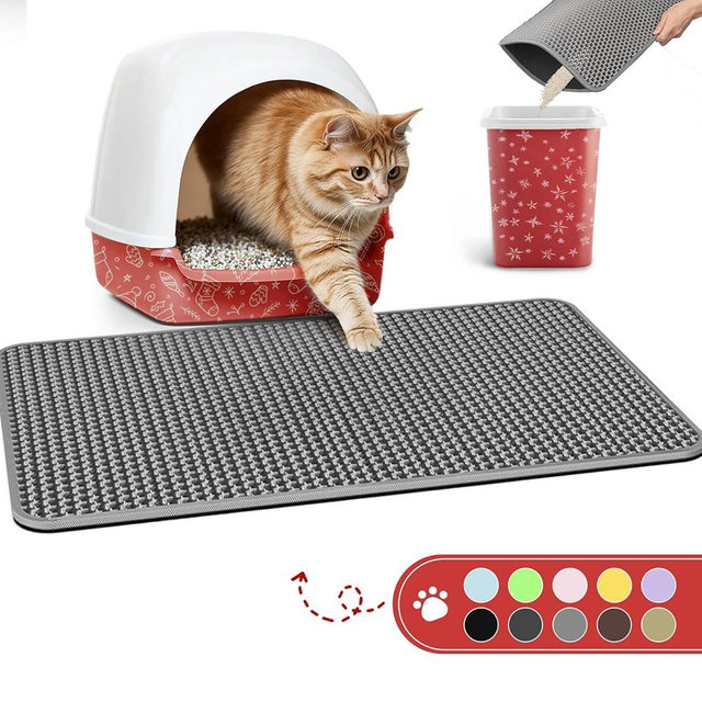 Cat Litter Mat - 23.2'' x 14.6'' Small Litter Trapping Mat, Easy to Clean Litter Box Mat, Waterproof, Urine-Proof, Non-Slip Kitty Litter Mats for Floor, Grey