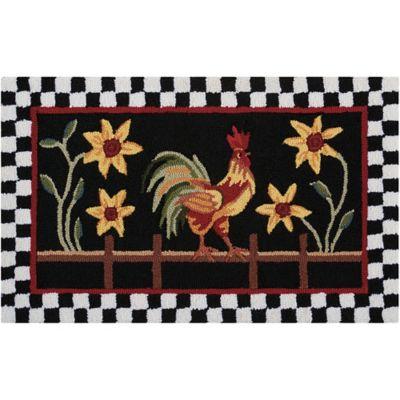 Nourison Everywhere 20-Inch x 33-Inch Rooster/Floral Kitchen Mat in Black