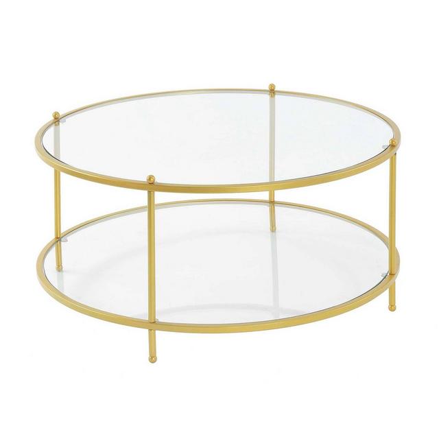 Royal Crest 2 Tier Round Glass Coffee Table Gold - Breighton Home: Chic Mid-Century Modern, Chrome Frame