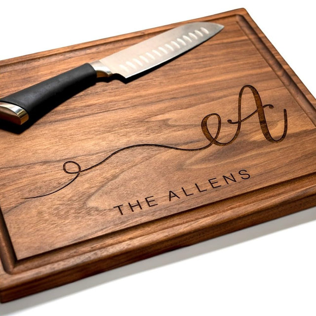 Personalized Cutting Board, Custom Wedding, Anniversary or Housewarming Gift Idea, Wood Engraved Charcuterie, for Friends and Family, Swirled Initial Design 080